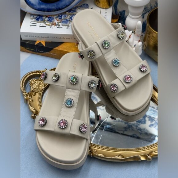 🆕 KURT GEIGER LONDON 🧿 NWOB White Orson Flower Power Slide Sandals, Sz39 US8.5 - Picture 7 of 13